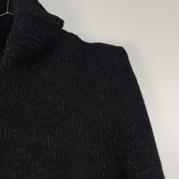 VTG Y2K Gap Lambswool Angora Chunky Knit Black Silver Turtleneck Sweater Medium - Picture 7 of 12